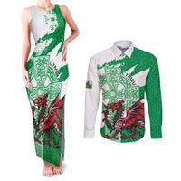 Wales Celtic Cross Couples Matching Tank Maxi Dress and Long Sleeve Button Shirt Cymru Am Byth Green Version - Wonder Print Shop
