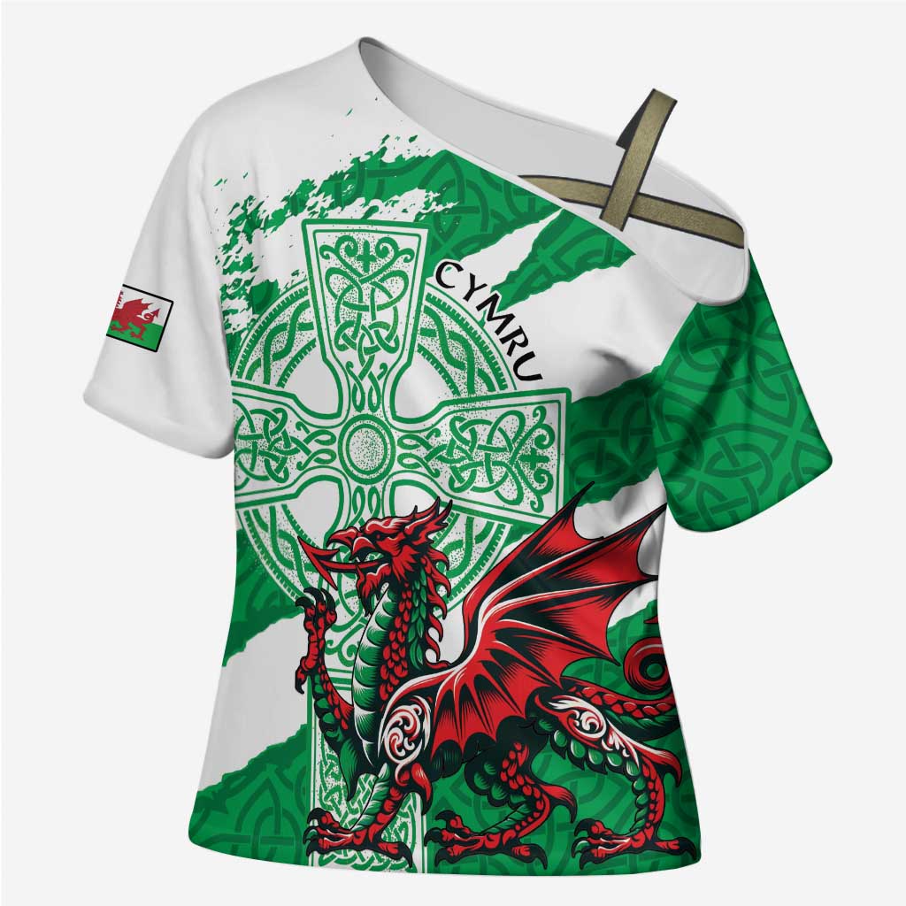 Wales Celtic Cross Cross Shoulder Shirt Cymru Am Byth Green Version - Wonder Print Shop