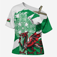 Wales Celtic Cross Cross Shoulder Shirt Cymru Am Byth Green Version - Wonder Print Shop