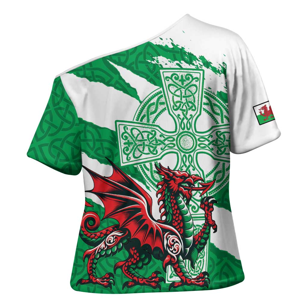 Wales Celtic Cross Cross Shoulder Shirt Cymru Am Byth Green Version - Wonder Print Shop