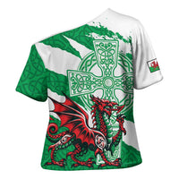 Wales Celtic Cross Cross Shoulder Shirt Cymru Am Byth Green Version - Wonder Print Shop