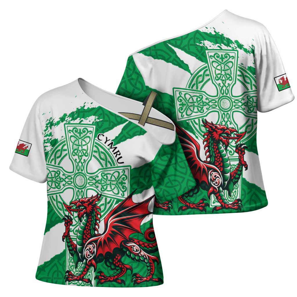 Wales Celtic Cross Cross Shoulder Shirt Cymru Am Byth Green Version - Wonder Print Shop