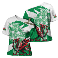 Wales Celtic Cross Cross Shoulder Shirt Cymru Am Byth Green Version - Wonder Print Shop