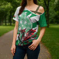 Wales Celtic Cross Cross Shoulder Shirt Cymru Am Byth Green Version - Wonder Print Shop