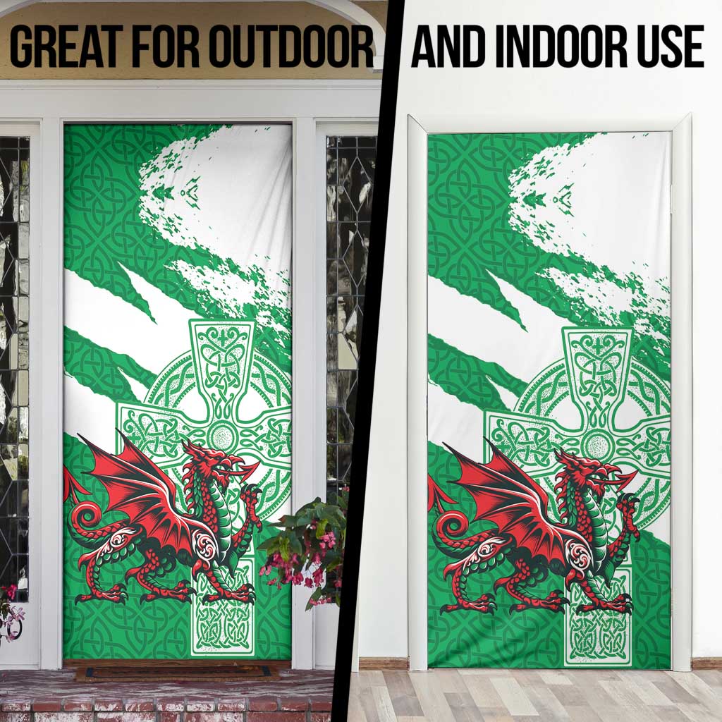 Wales Celtic Cross Door Cover Cymru Am Byth Green Version - Wonder Print Shop