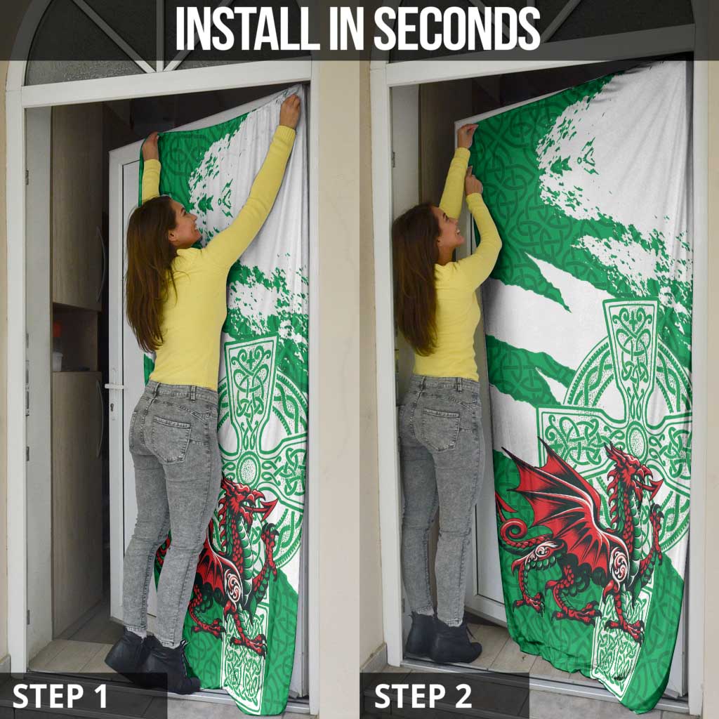 Wales Celtic Cross Door Cover Cymru Am Byth Green Version - Wonder Print Shop