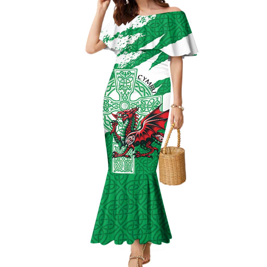 Wales Celtic Cross Family Matching Mermaid Dress and Hawaiian Shirt Cymru Am Byth Green Version - Wonder Print Shop