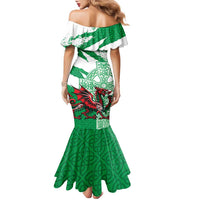 Wales Celtic Cross Family Matching Mermaid Dress and Hawaiian Shirt Cymru Am Byth Green Version - Wonder Print Shop