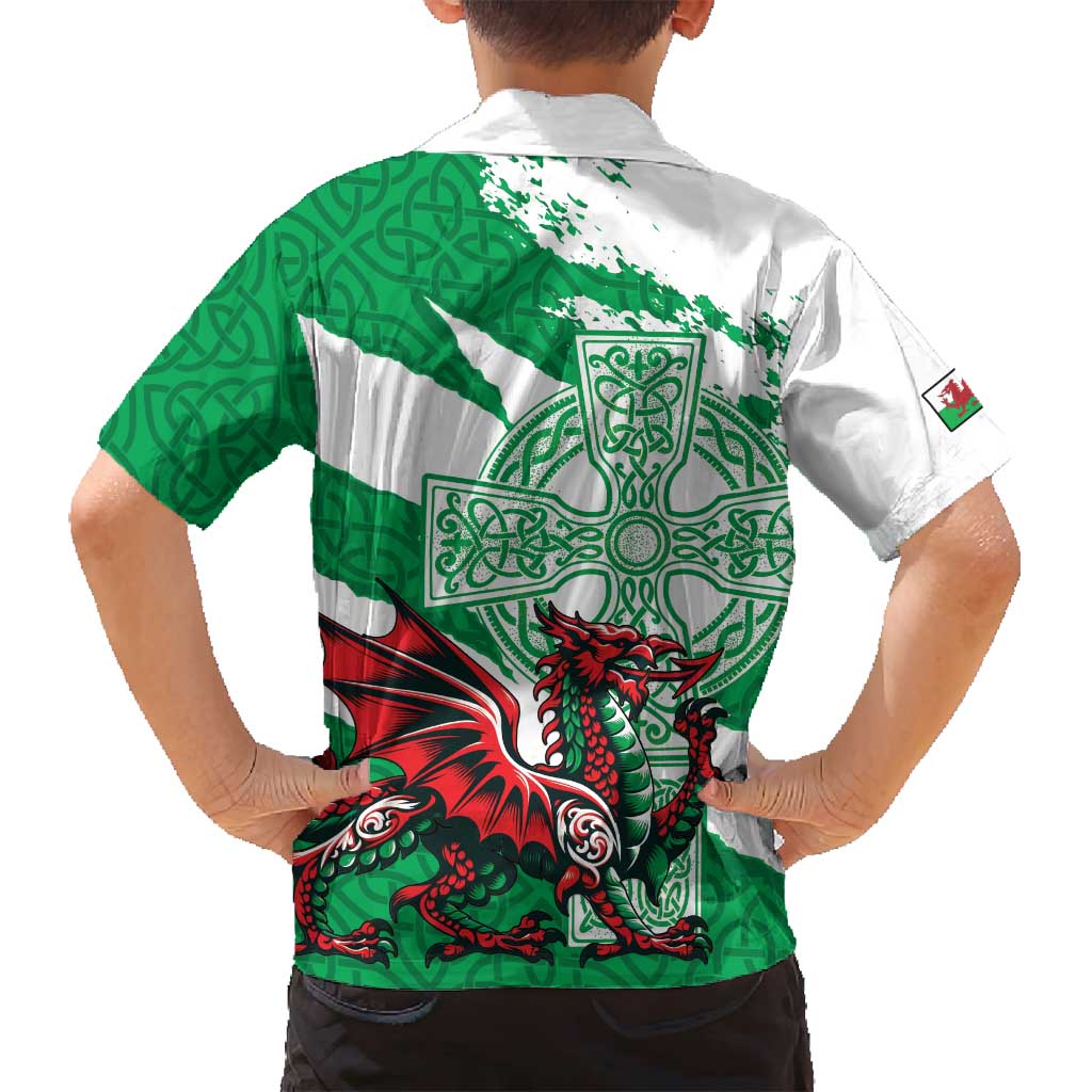 Wales Celtic Cross Family Matching Off Shoulder Short Dress and Hawaiian Shirt Cymru Am Byth Green Version - Wonder Print Shop