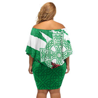 Wales Celtic Cross Family Matching Off Shoulder Short Dress and Hawaiian Shirt Cymru Am Byth Green Version - Wonder Print Shop