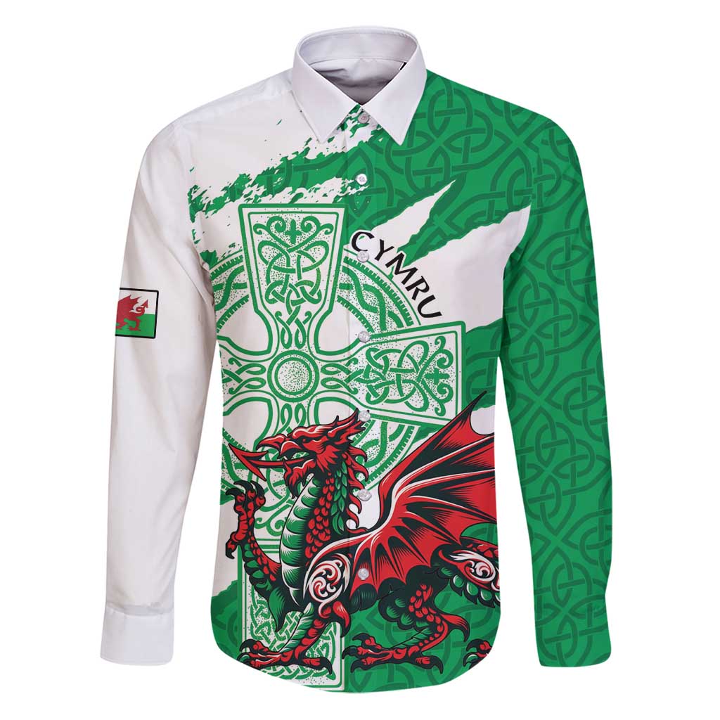 Wales Celtic Cross Family Matching Puletasi and Hawaiian Shirt Cymru Am Byth Green Version - Wonder Print Shop