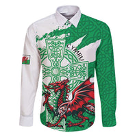Wales Celtic Cross Family Matching Puletasi and Hawaiian Shirt Cymru Am Byth Green Version - Wonder Print Shop