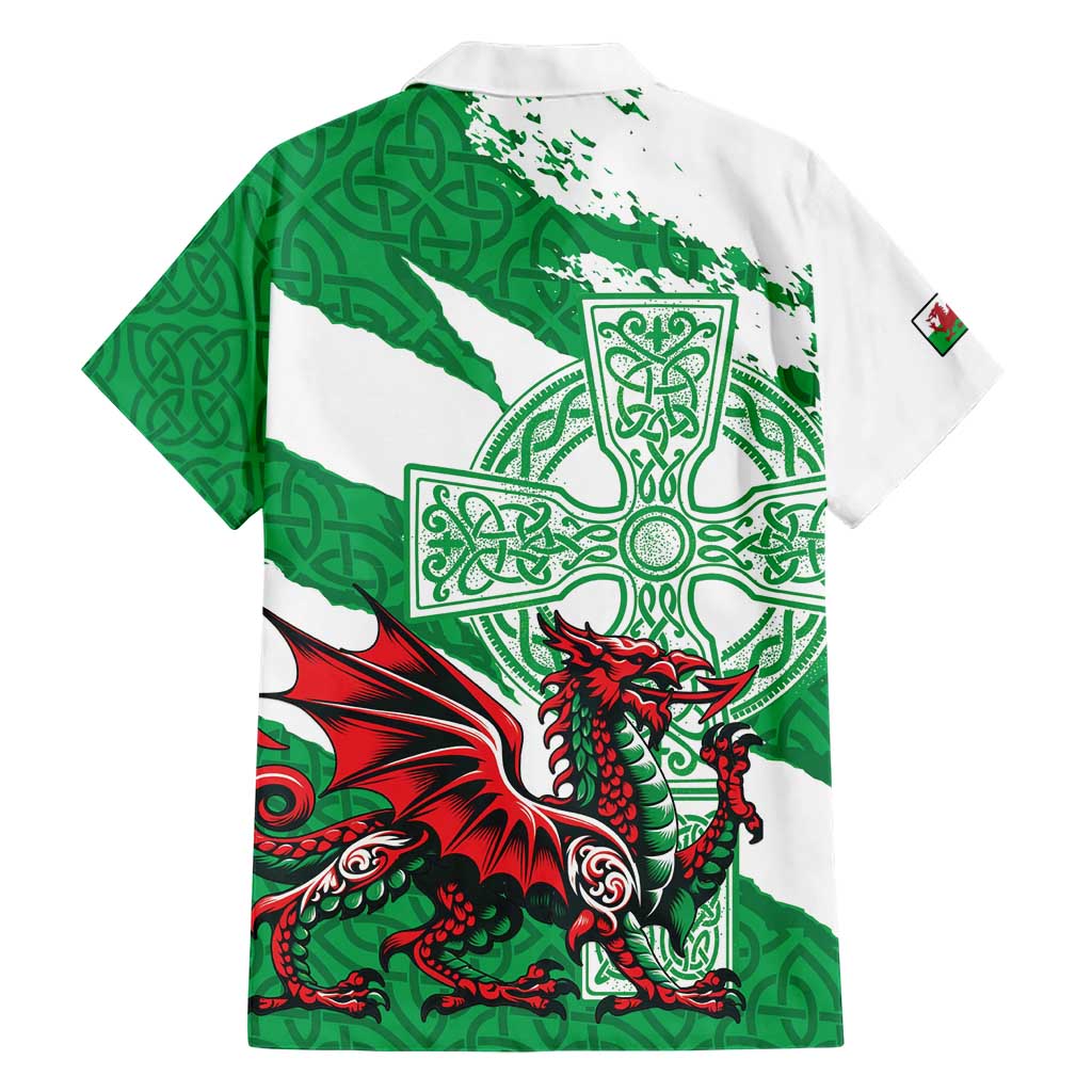 Wales Celtic Cross Family Matching Short Sleeve Bodycon Dress and Hawaiian Shirt Cymru Am Byth Green Version - Wonder Print Shop