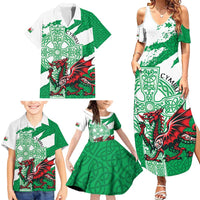 Wales Celtic Cross Family Matching Summer Maxi Dress and Hawaiian Shirt Cymru Am Byth Green Version - Wonder Print Shop