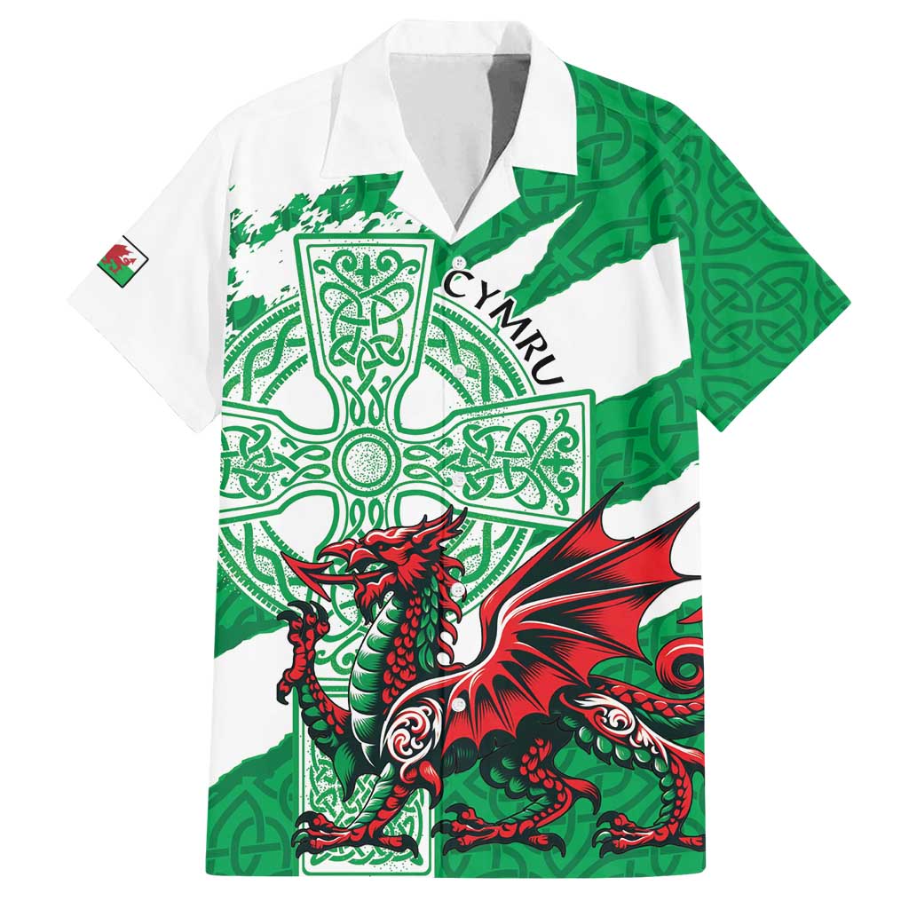 Wales Celtic Cross Family Matching Summer Maxi Dress and Hawaiian Shirt Cymru Am Byth Green Version - Wonder Print Shop