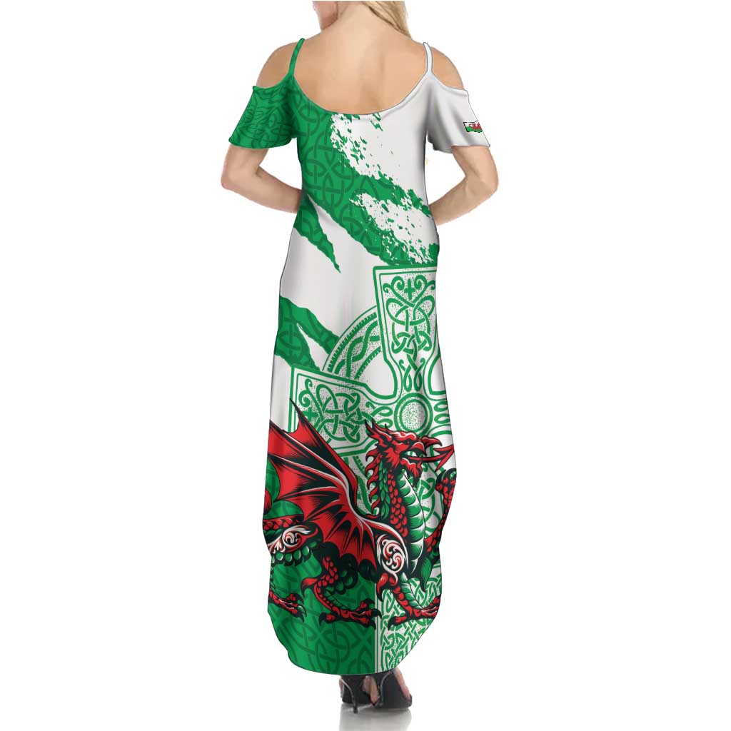 Wales Celtic Cross Family Matching Summer Maxi Dress and Hawaiian Shirt Cymru Am Byth Green Version - Wonder Print Shop