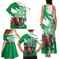 Wales Celtic Cross Family Matching Tank Maxi Dress and Hawaiian Shirt Cymru Am Byth Green Version - Wonder Print Shop