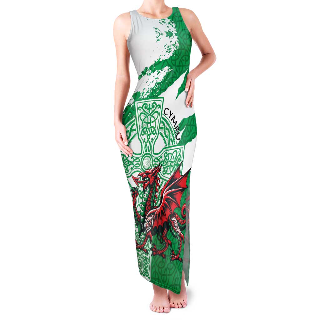 Wales Celtic Cross Family Matching Tank Maxi Dress and Hawaiian Shirt Cymru Am Byth Green Version - Wonder Print Shop