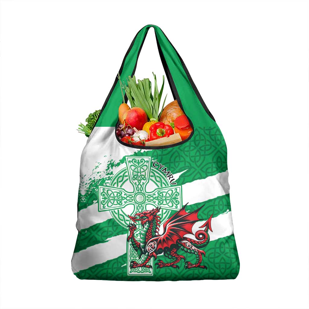 Wales Celtic Cross Grocery Bag Cymru Am Byth Green Version - Wonder Print Shop