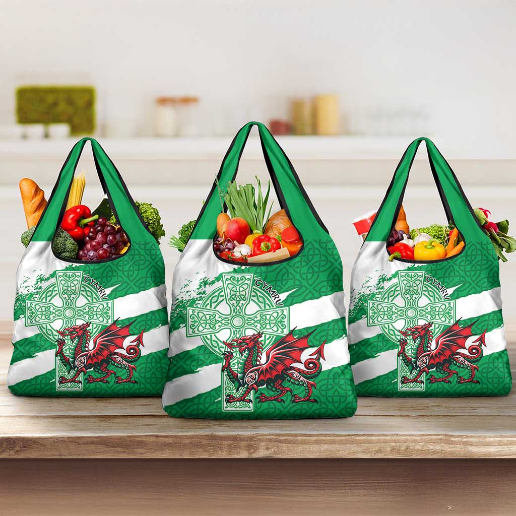 Wales Celtic Cross Grocery Bag Cymru Am Byth Green Version - Wonder Print Shop