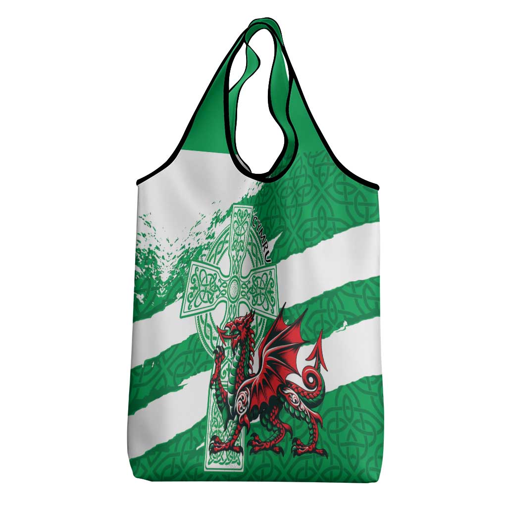 Wales Celtic Cross Grocery Bag Cymru Am Byth Green Version - Wonder Print Shop