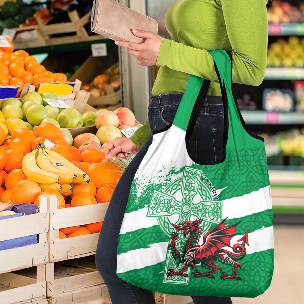 Wales Celtic Cross Grocery Bag Cymru Am Byth Green Version - Wonder Print Shop