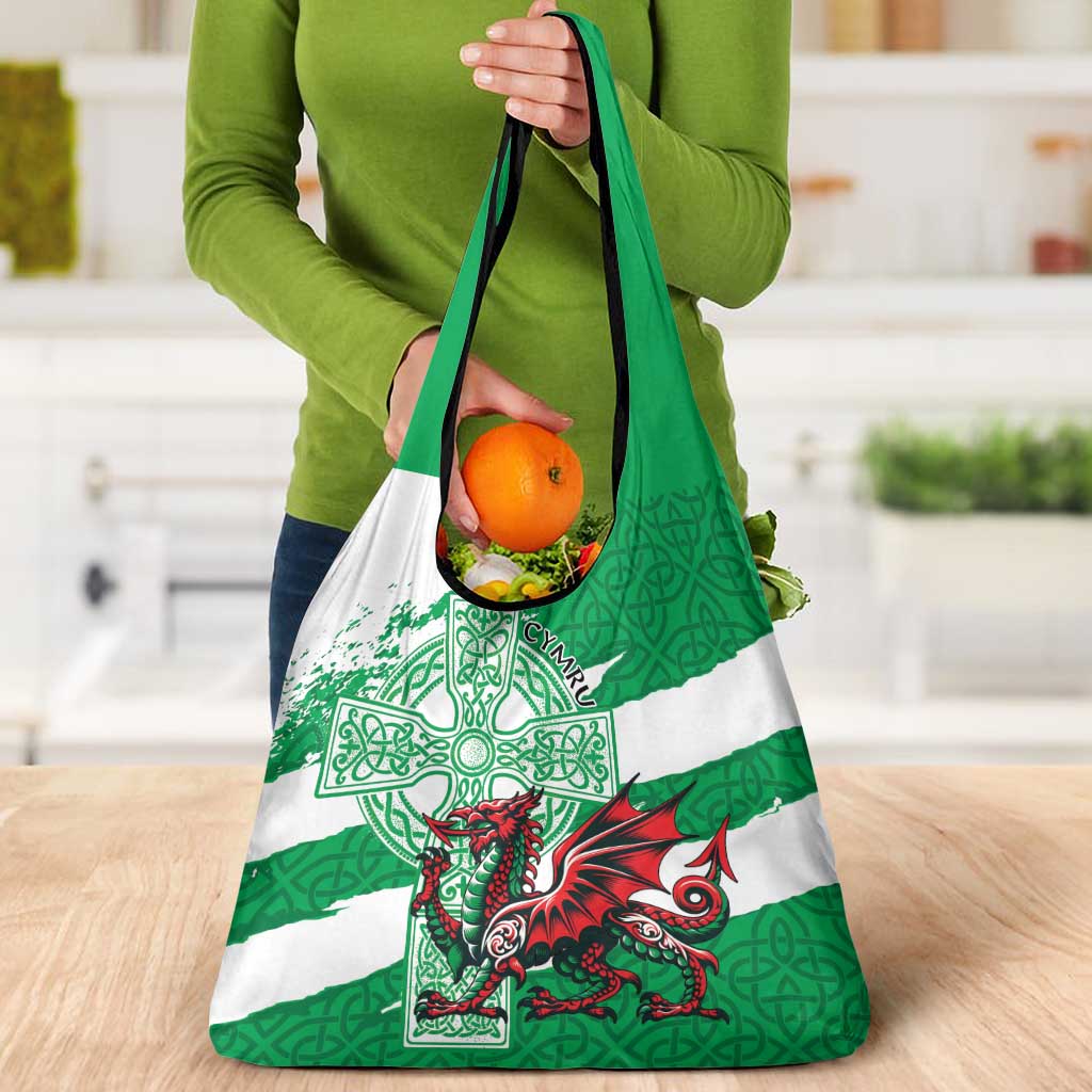 Wales Celtic Cross Grocery Bag Cymru Am Byth Green Version - Wonder Print Shop
