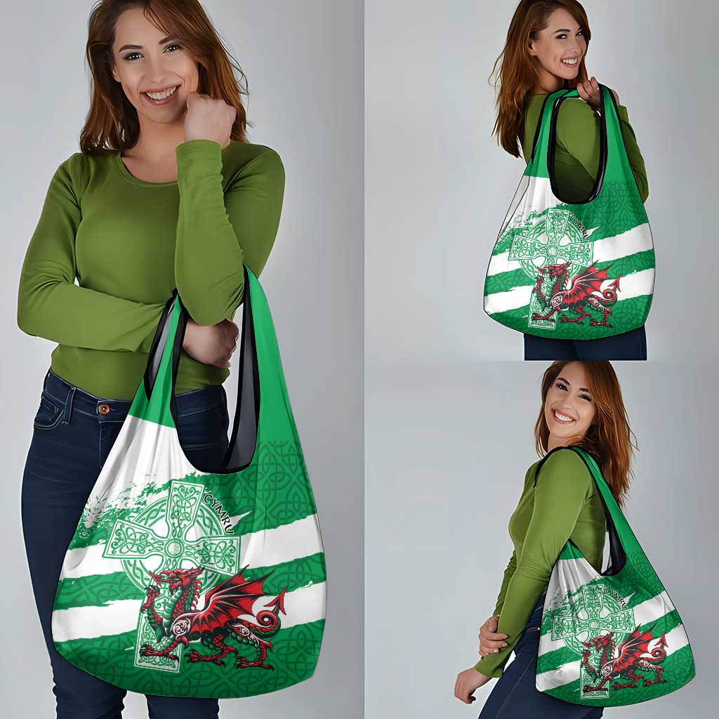 Wales Celtic Cross Grocery Bag Cymru Am Byth Green Version - Wonder Print Shop