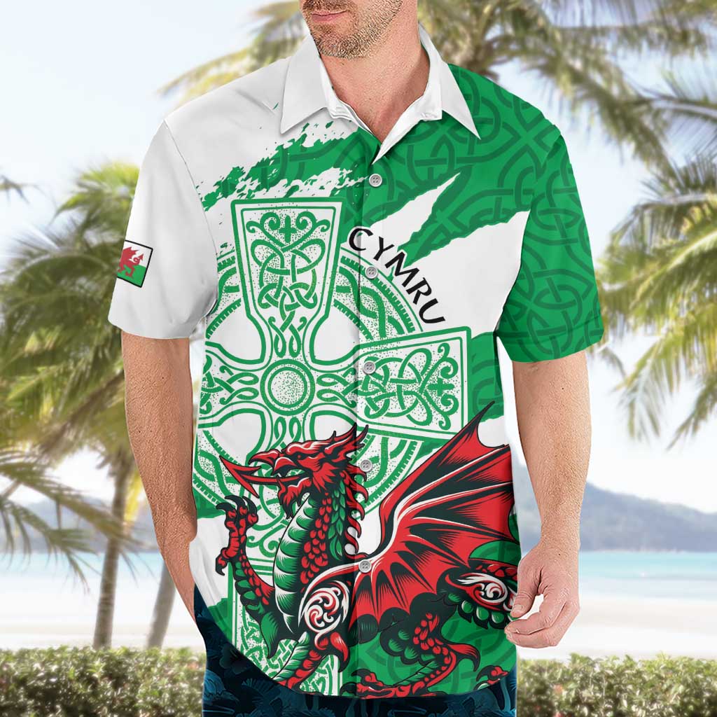 Wales Celtic Cross Hawaiian Shirt Cymru Am Byth Green Version - Wonder Print Shop