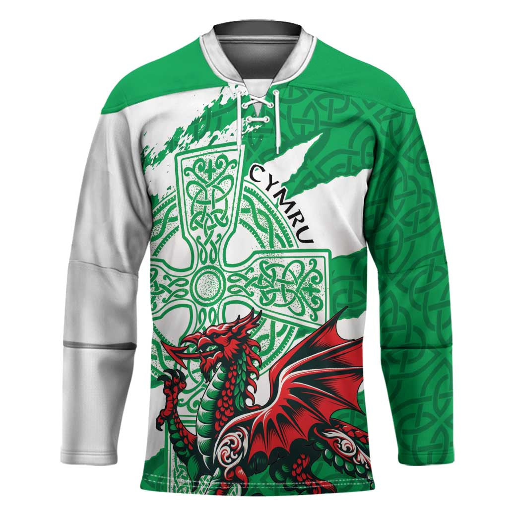 Wales Celtic Cross Hockey Jersey Cymru Am Byth Green Version - Wonder Print Shop