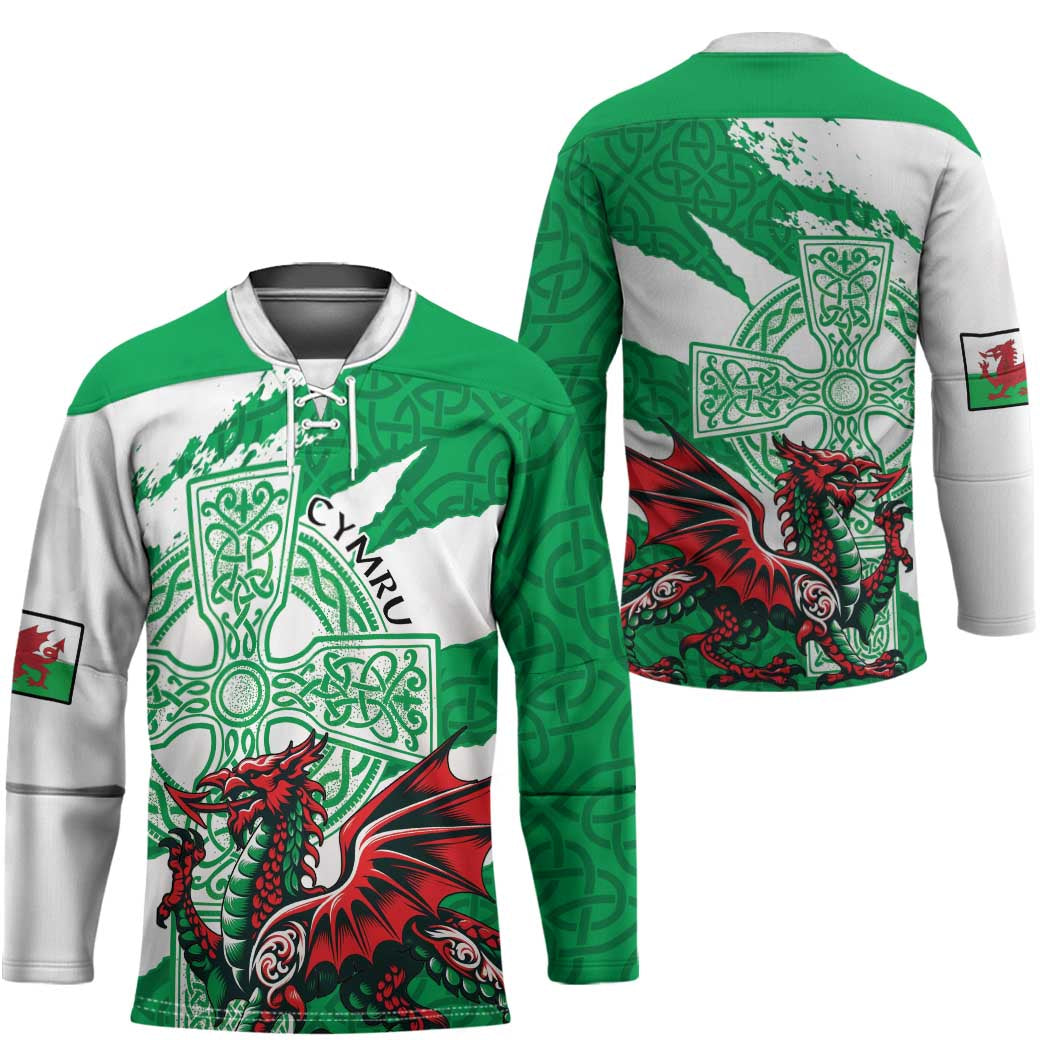 Wales Celtic Cross Hockey Jersey Cymru Am Byth Green Version - Wonder Print Shop