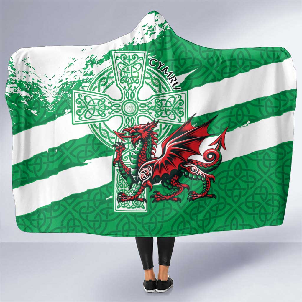 Wales Celtic Cross Hooded Blanket Cymru Am Byth Green Version - Wonder Print Shop