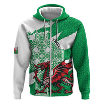 Wales Celtic Cross Hoodie Cymru Am Byth Green Version - Wonder Print Shop