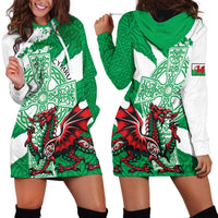 Wales Celtic Cross Hoodie Dress Cymru Am Byth Green Version - Wonder Print Shop