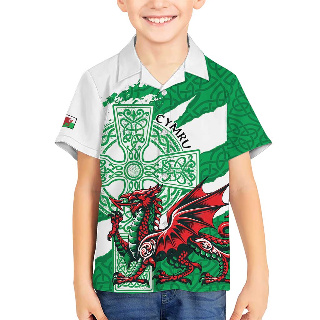 Wales Celtic Cross Kid Hawaiian Shirt Cymru Am Byth Green Version - Wonder Print Shop