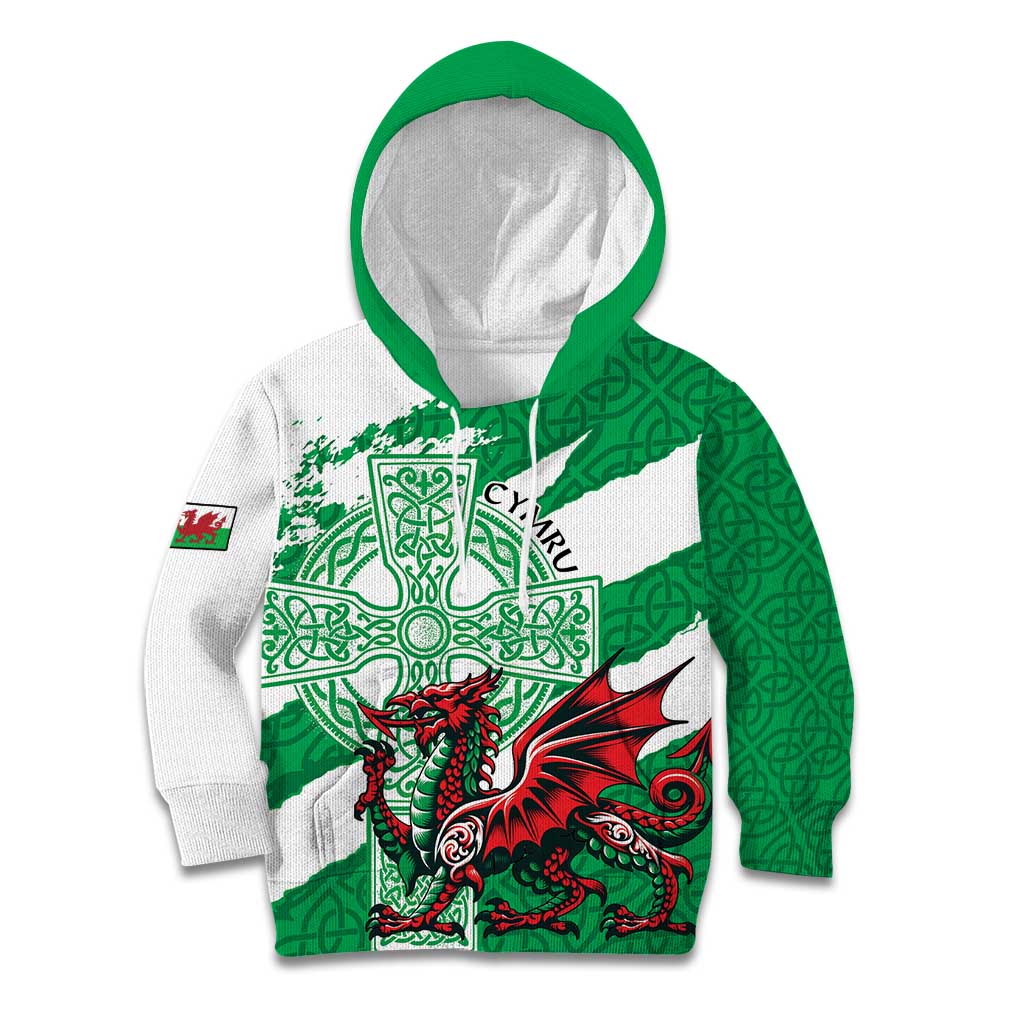 Wales Celtic Cross Kid Hoodie Cymru Am Byth Green Version - Wonder Print Shop