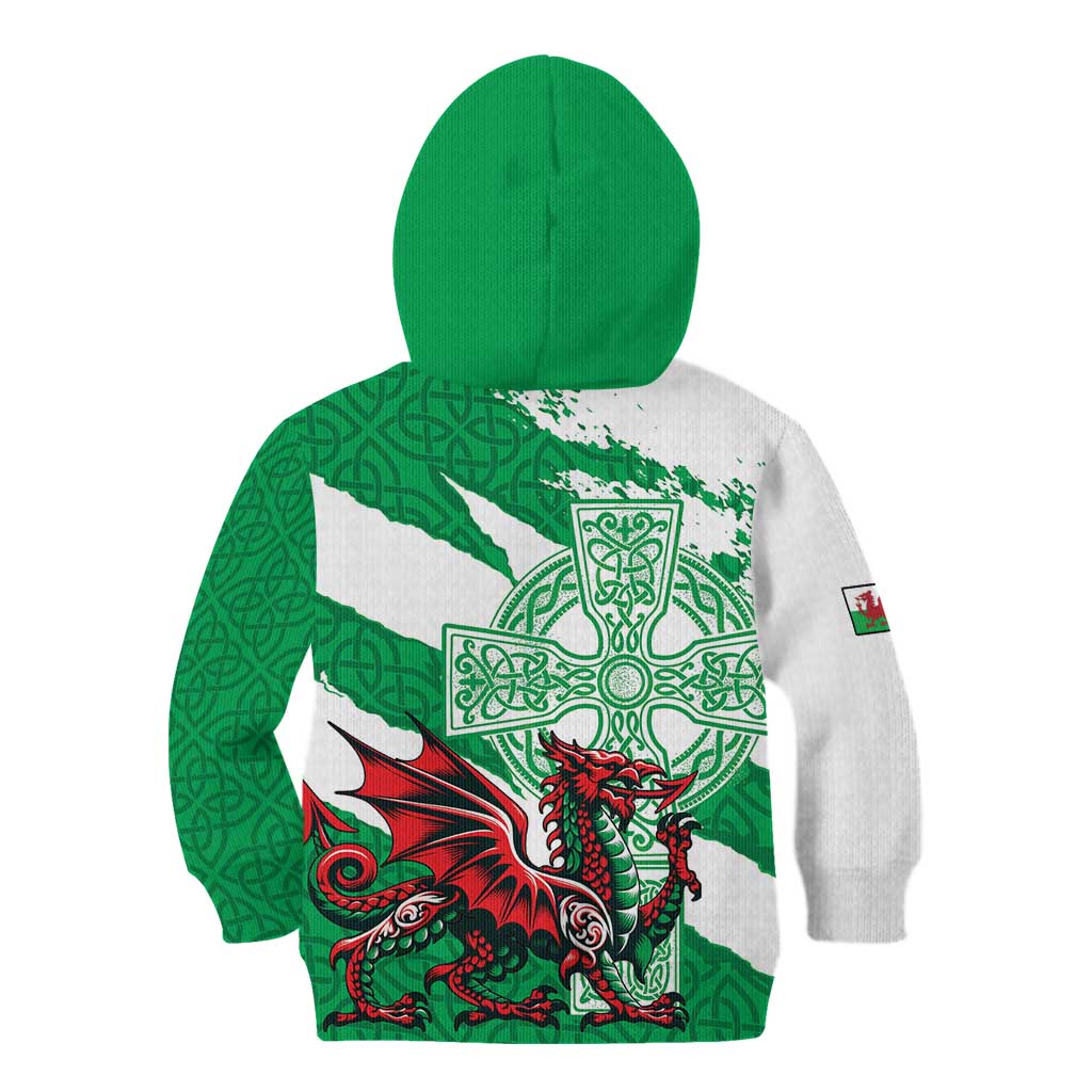 Wales Celtic Cross Kid Hoodie Cymru Am Byth Green Version - Wonder Print Shop
