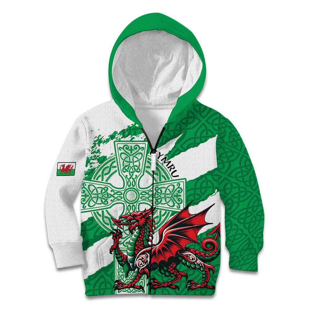 Wales Celtic Cross Kid Hoodie Cymru Am Byth Green Version - Wonder Print Shop