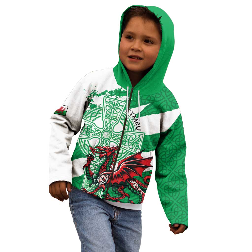 Wales Celtic Cross Kid Hoodie Cymru Am Byth Green Version - Wonder Print Shop