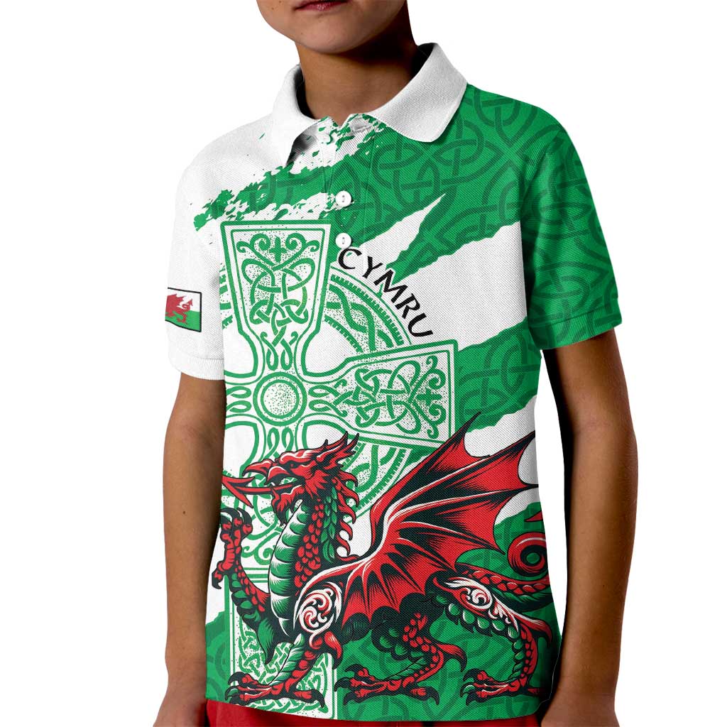 Wales Celtic Cross Kid Polo Shirt Cymru Am Byth Green Version - Wonder Print Shop