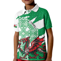 Wales Celtic Cross Kid Polo Shirt Cymru Am Byth Green Version - Wonder Print Shop