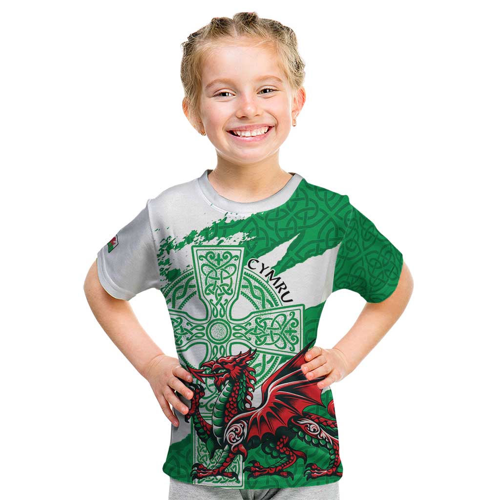 Wales Celtic Cross Kid T Shirt Cymru Am Byth Green Version - Wonder Print Shop