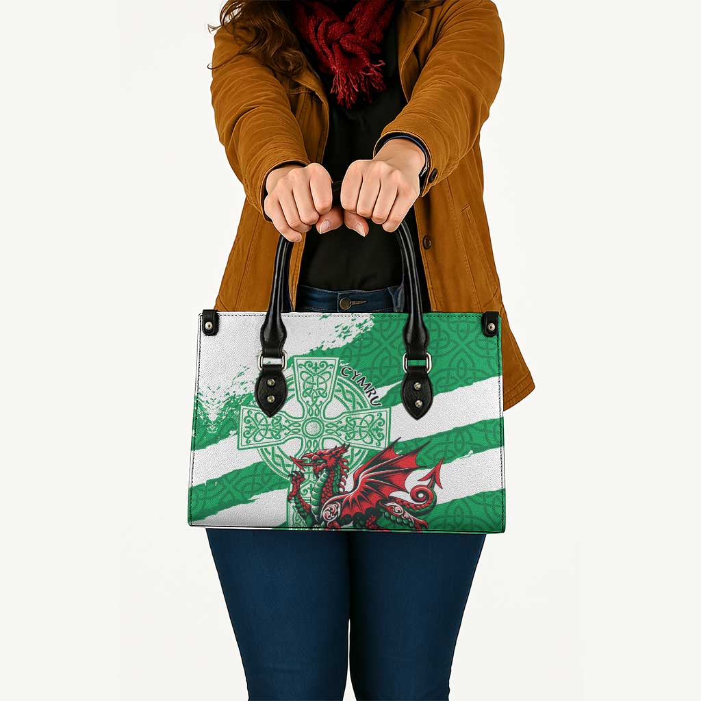 Wales Celtic Cross Leather Bag Cymru Am Byth Green Version - Wonder Print Shop
