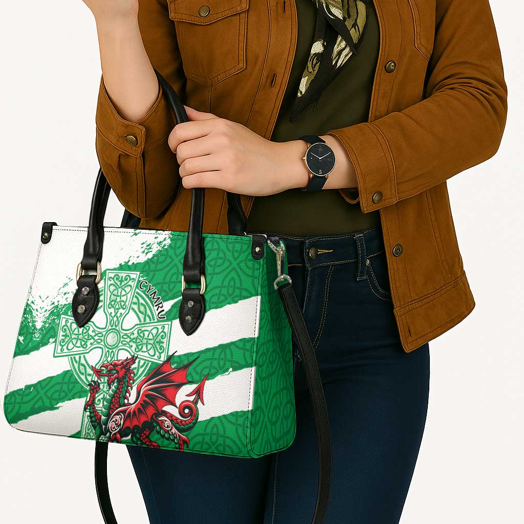 Wales Celtic Cross Leather Bag Cymru Am Byth Green Version - Wonder Print Shop