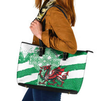 Wales Celtic Cross Leather Tote Bag Cymru Am Byth Green Version - Wonder Print Shop