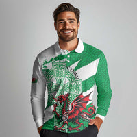 Wales Celtic Cross Long Sleeve Polo Shirt Cymru Am Byth Green Version - Wonder Print Shop