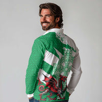 Wales Celtic Cross Long Sleeve Polo Shirt Cymru Am Byth Green Version - Wonder Print Shop