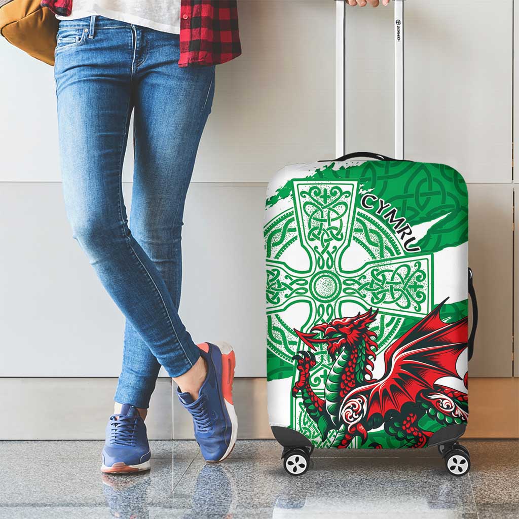 Wales Celtic Cross Luggage Cover Cymru Am Byth Green Version - Wonder Print Shop