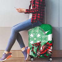 Wales Celtic Cross Luggage Cover Cymru Am Byth Green Version - Wonder Print Shop