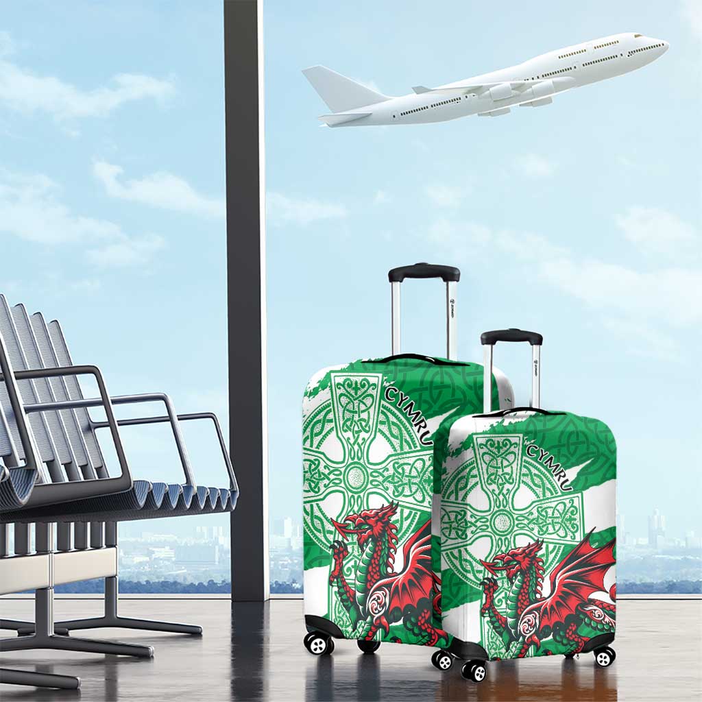Wales Celtic Cross Luggage Cover Cymru Am Byth Green Version - Wonder Print Shop